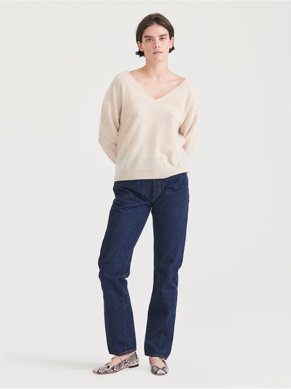 Line Cashmere V Neck Flare Sleeves Sweater Sz Large